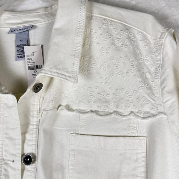 Catherines White Eyelet-Yoke Denim JacketSize 4X Feminine Western Boho NWT $75 - Picture 6 of 7